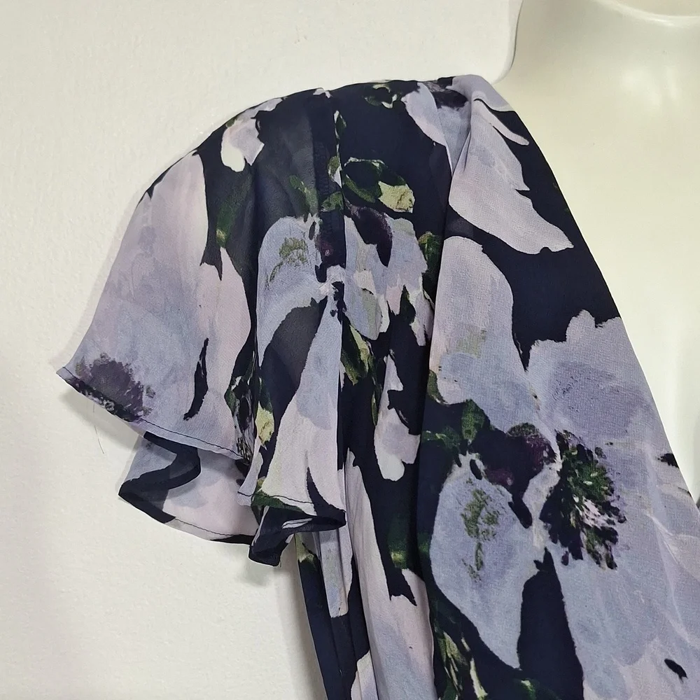 Tahari Floral Midi Dress V-Neck Faux Wrap - Picture 3 of 11